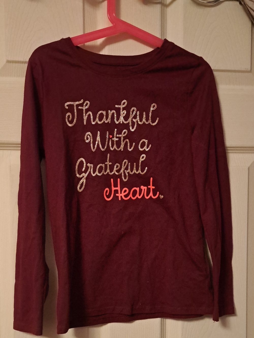 Cat & Jack Maroon Long-Sleeve Tee with Glitter Script